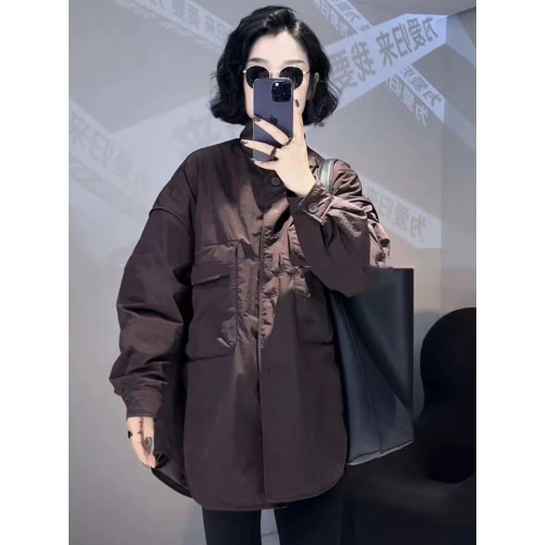 韓版時尚大口袋棉服外套女2025秋冬新款休閒百搭開衫輕薄棉衣上衣