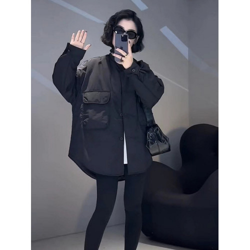 韓版時尚大口袋棉服外套女2025秋冬新款休閒百搭開衫輕薄棉衣上衣
