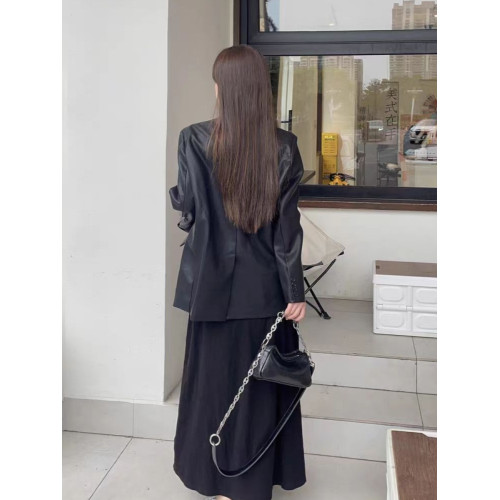 2025秋新款休閒皮衣外套女美式復古寬松時尚黑色小西裝pu皮夾克 2025秋新款休閒皮衣外套女美式復古寬松時尚黑色小西裝pu皮夾克