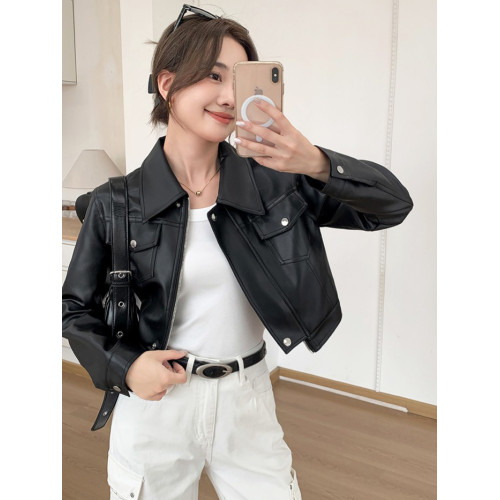 黑色短款皮衣外套女夾克2025秋季新款爆款設計感美式高級感小個子 黑色短款皮衣外套女夾克2025秋季新款爆款設計感美式高級感小個子