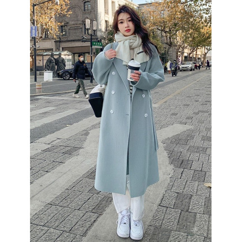 藍色呢子大衣女2025秋冬季新款韓版寬松加厚中長款系帶毛呢外套女 藍色呢子大衣女2025秋冬季新款韓版寬松加厚中長款系帶毛呢外套女