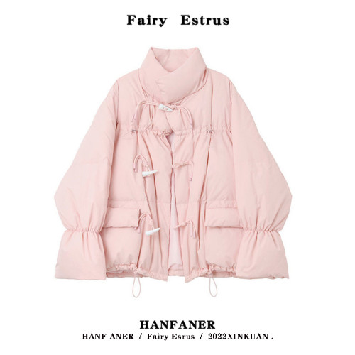 粉色牛角釦棉服女冬季新款ins原宿港風學生加厚短款麵包服外套潮 粉色牛角釦棉服女冬季新款ins原宿港風學生加厚短款麵包服外套潮