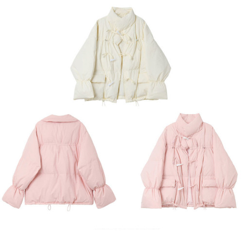 粉色牛角釦棉服女冬季新款ins原宿港風學生加厚短款麵包服外套潮 粉色牛角釦棉服女冬季新款ins原宿港風學生加厚短款麵包服外套潮