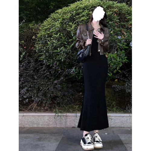 復古高級感pu皮咖色皮衣女春秋美拉德穿搭外套設計感小衆短款上衣 復古高級感pu皮咖色皮衣女春秋美拉德穿搭外套設計感小衆短款上衣