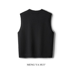 毛衣背心女寬松外穿2025秋冬曡穿v領韓版百搭黑色針織馬甲毛坎肩