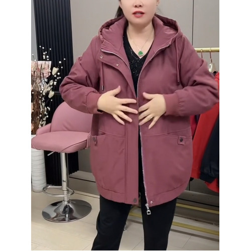 中老年媽媽裝連帽加絨棉服外套2025冬季新款加厚保暖大兜拉鍊棉衣