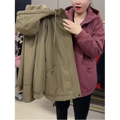 中老年媽媽裝連帽加絨棉服外套2025冬季新款加厚保暖大兜拉鍊棉衣