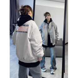 美式國潮旗幟刺綉飛行秋冬款夾棉夾克男女寬松棒球服棉衣加厚外套