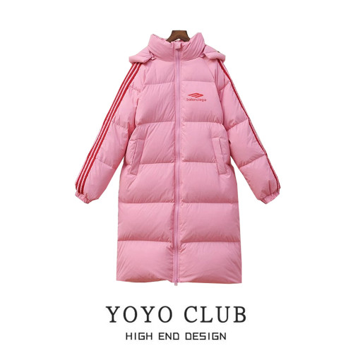 品牌折釦大碼冬季連帽中長款羽絨棉襖女過膝加厚棉服外套女麵包服