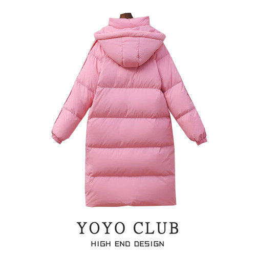 品牌折釦大碼冬季連帽中長款羽絨棉襖女過膝加厚棉服外套女麵包服