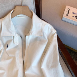 美式復古潮牌白色翻領工裝夾克外套男女春秋設計感氣質休閒棒球服