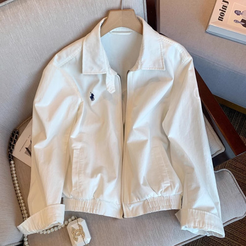 美式復古潮牌白色翻領工裝夾克外套男女春秋設計感氣質休閒棒球服 美式復古潮牌白色翻領工裝夾克外套男女春秋設計感氣質休閒棒球服