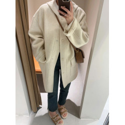韓系雙面呢子大衣女2025秋冬新品短款連帽毛呢外套寬松休閒小個子