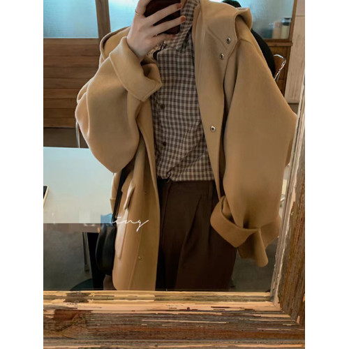 韓系雙面呢子大衣女2025秋冬新品短款連帽毛呢外套寬松休閒小個子 韓系雙面呢子大衣女2025秋冬新品短款連帽毛呢外套寬松休閒小個子