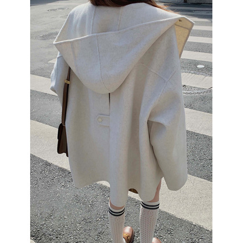 韓系雙面呢子大衣女2025秋冬新品短款連帽毛呢外套寬松休閒小個子 韓系雙面呢子大衣女2025秋冬新品短款連帽毛呢外套寬松休閒小個子