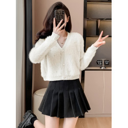 小香風短款外套女秋冬2024新款毛衣開衫顯瘦加厚洋氣時尚v領上衣