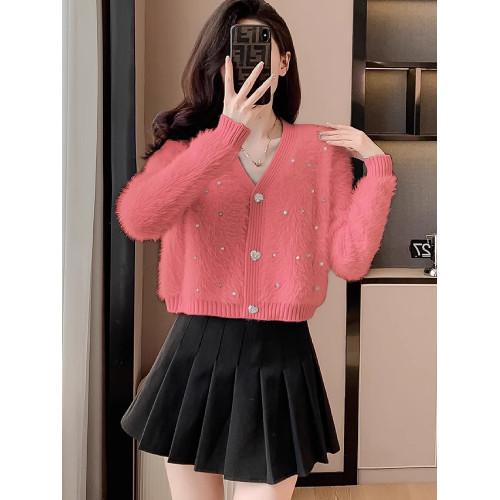 小香風短款外套女秋冬2024新款毛衣開衫顯瘦加厚洋氣時尚v領上衣 小香風短款外套女秋冬2024新款毛衣開衫顯瘦加厚洋氣時尚v領上衣