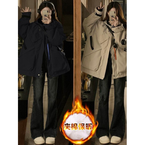 美式黑武士沖鋒棉衣外套男女冬季戶外機能多口袋寬松連帽加厚棉服 美式黑武士沖鋒棉衣外套男女冬季戶外機能多口袋寬松連帽加厚棉服