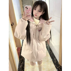 韓系可愛羊羔毛拼接羽絨棉服女冬季立領寬松加厚保暖夾棉外套棉襖