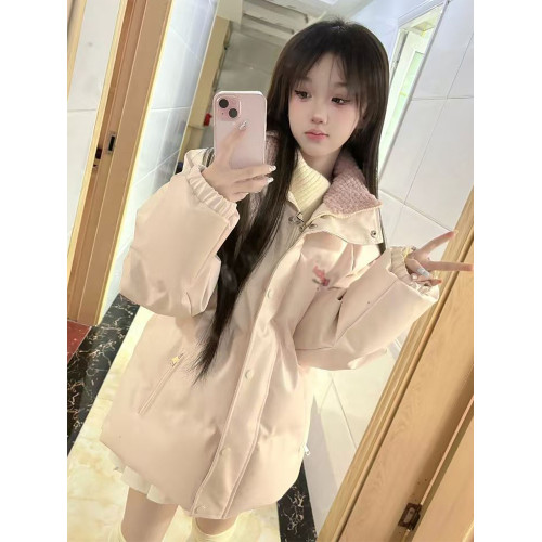 韓系可愛羊羔毛拼接羽絨棉服女冬季立領寬松加厚保暖夾棉外套棉襖 韓系可愛羊羔毛拼接羽絨棉服女冬季立領寬松加厚保暖夾棉外套棉襖