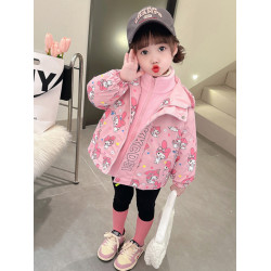 女寶寶夾棉加厚三合一沖鋒衣小女孩秋冬季洋氣卡通庫洛米連帽外套