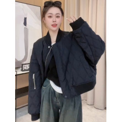 美式復古菱格棉服女短款2025年秋冬新款小個子爆款夾棉棒球服外套