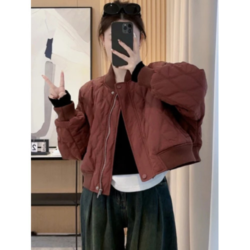 美式復古菱格棉服女短款2025年秋冬新款小個子爆款夾棉棒球服外套 美式復古菱格棉服女短款2025年秋冬新款小個子爆款夾棉棒球服外套