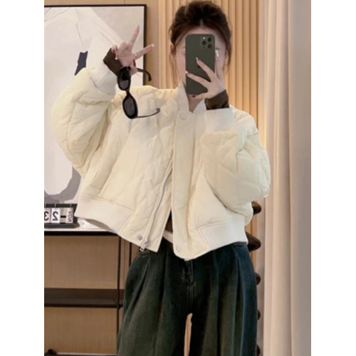 美式復古菱格棉服女短款2025年秋冬新款小個子爆款夾棉棒球服外套 美式復古菱格棉服女短款2025年秋冬新款小個子爆款夾棉棒球服外套