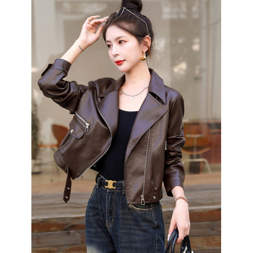 2025新款秋冬加絨加厚爆款皮衣外套女短款機車棕色小個子pu皮夾克 2025新款秋冬加絨加厚爆款皮衣外套女短款機車棕色小個子pu皮夾克