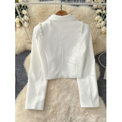 小香風外套女2024秋季新款重工釘珠蝴蝶結裝飾短款小西裝長袖上衣