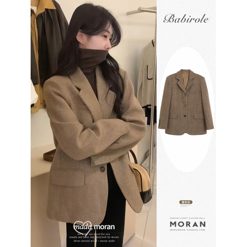 復古高級感毛呢西裝外套秋冬夾棉加厚休閒呢西服短款大衣女小個子 復古高級感毛呢西裝外套秋冬夾棉加厚休閒呢西服短款大衣女小個子