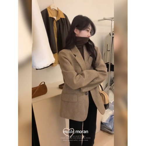 復古高級感毛呢西裝外套秋冬夾棉加厚休閒呢西服短款大衣女小個子 復古高級感毛呢西裝外套秋冬夾棉加厚休閒呢西服短款大衣女小個子