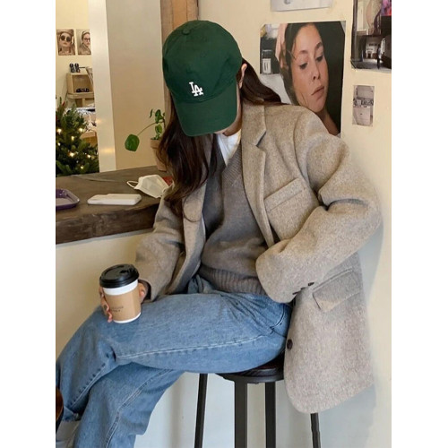 復古高級感毛呢西裝外套秋冬夾棉加厚休閒呢西服短款大衣女小個子 復古高級感毛呢西裝外套秋冬夾棉加厚休閒呢西服短款大衣女小個子