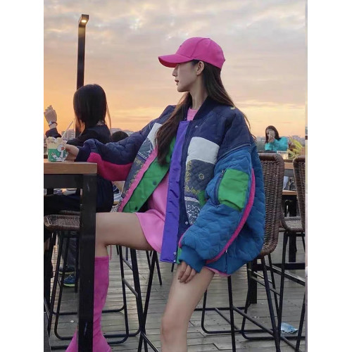 羊羔毛派克服女2025秋冬拼接加厚加棉立領寬松歐韓棒球服棉衣外套 羊羔毛派克服女2025秋冬拼接加厚加棉立領寬松歐韓棒球服棉衣外套