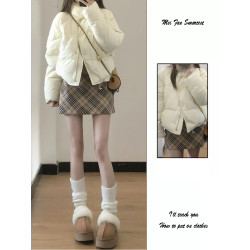 白色立領短款羽絨棉服女冬季款新款加厚保暖麵包服韓版小個子棉衣