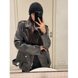 aassss 秋季ins街頭酷辣皮衣外套女士寬松夾克大碼PU皮氣質機車服