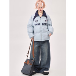 高級感超好看寬松撞色插肩袖棉服女2025新款冬季韓系加厚棉衣棉襖