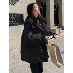 羽絨服女中長款2025新款冬季韓版寬松大碼加厚連帽麵包派克服棉衣