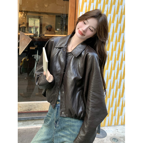復古百搭時尚皮衣外套女2025秋季新款韓版時尚小個子短款機車夾克 復古百搭時尚皮衣外套女2025秋季新款韓版時尚小個子短款機車夾克