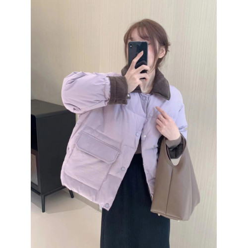 香芋紫色羽絨棉服女2025冬季新款大碼燈芯絨拼接短款棉衣加厚外套 香芋紫色羽絨棉服女2025冬季新款大碼燈芯絨拼接短款棉衣加厚外套