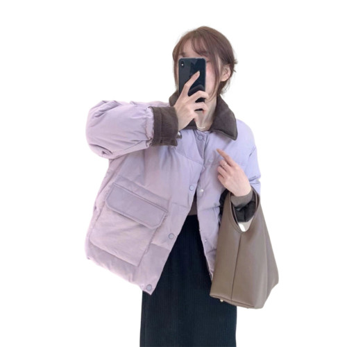香芋紫色羽絨棉服女2025冬季新款大碼燈芯絨拼接短款棉衣加厚外套 香芋紫色羽絨棉服女2025冬季新款大碼燈芯絨拼接短款棉衣加厚外套