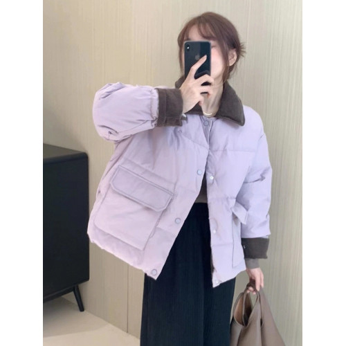 香芋紫色羽絨棉服女2025冬季新款大碼燈芯絨拼接短款棉衣加厚外套 香芋紫色羽絨棉服女2025冬季新款大碼燈芯絨拼接短款棉衣加厚外套