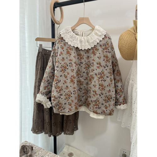 24秋冬新品森系文藝棉麻女裝圓領小碎花棉襖復古風寬松版加棉上衣 24秋冬新品森系文藝棉麻女裝圓領小碎花棉襖復古風寬松版加棉上衣