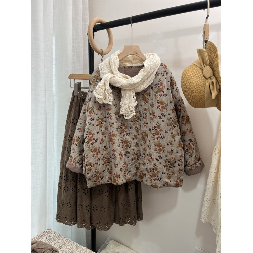 24秋冬新品森系文藝棉麻女裝圓領小碎花棉襖復古風寬松版加棉上衣 24秋冬新品森系文藝棉麻女裝圓領小碎花棉襖復古風寬松版加棉上衣