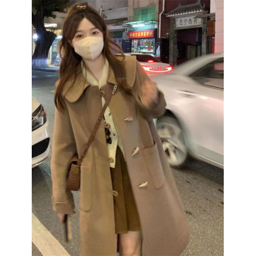 大衣2023年新款加厚秋冬季毛呢小個子風衣牛角釦外套中長款高級感 大衣2023年新款加厚秋冬季毛呢小個子風衣牛角釦外套中長款高級感