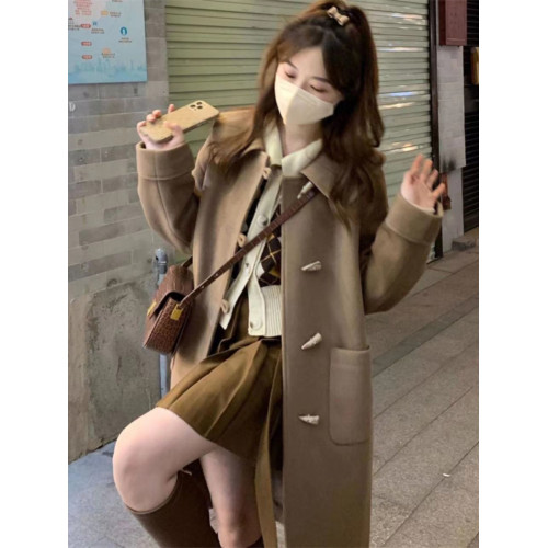 大衣2023年新款加厚秋冬季毛呢小個子風衣牛角釦外套中長款高級感 大衣2023年新款加厚秋冬季毛呢小個子風衣牛角釦外套中長款高級感