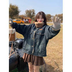 美式復古羊羔牛仔棉衣外套2025新款高級羊羔絨休閒中長款夾克棉服