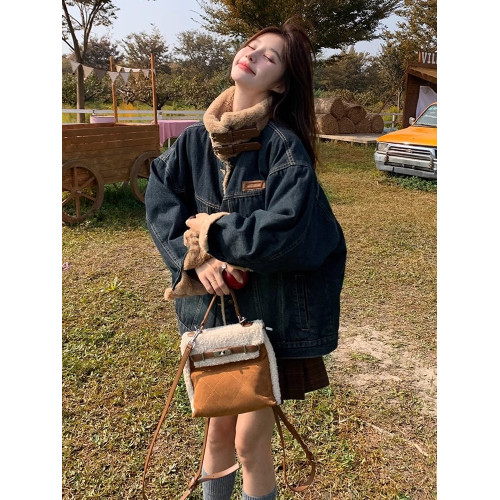 美式復古羊羔牛仔棉衣外套2025新款高級羊羔絨休閒中長款夾克棉服 美式復古羊羔牛仔棉衣外套2025新款高級羊羔絨休閒中長款夾克棉服