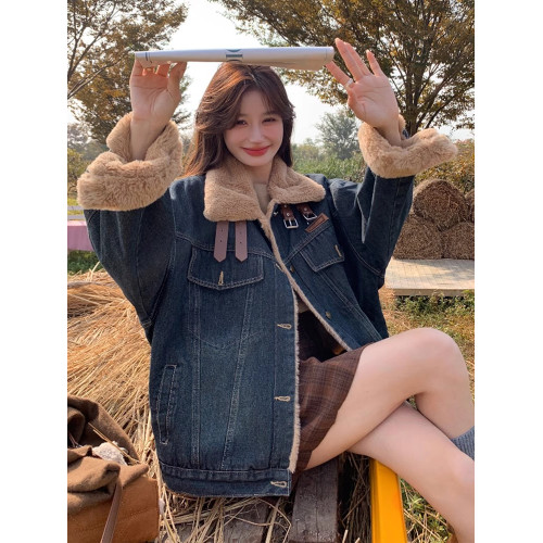 美式復古羊羔牛仔棉衣外套2025新款高級羊羔絨休閒中長款夾克棉服 美式復古羊羔牛仔棉衣外套2025新款高級羊羔絨休閒中長款夾克棉服