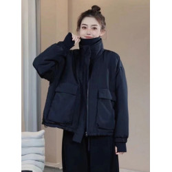 大口袋立領夾棉棉衣外套女2025年秋冬工裝休閒百搭寬松拉鍊棉服